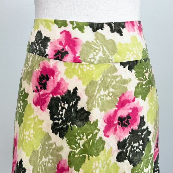 Ann Taylor Y2K Floral 100% Silk Flowy A-Line Slip Skirt - Picture 2 of 9